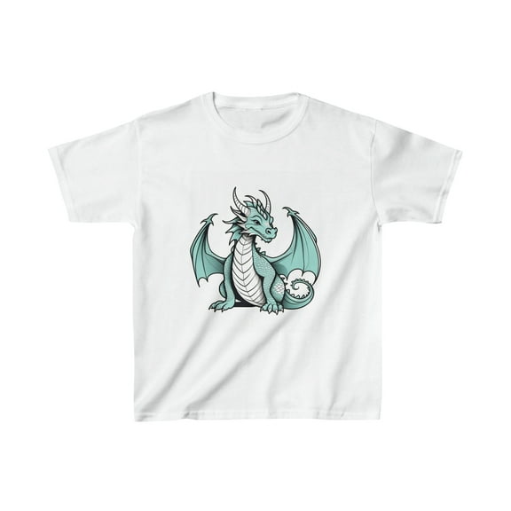 White Kids T-Shirt - Friendly Blue Dragon Design - Perfect for Playtime