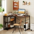 thumbnail image 2 of Costway L-Shaped Computer Desk with Power Outlets Adjustable shelf Heavy-Duty Metal Frame Brown, 2 of 10