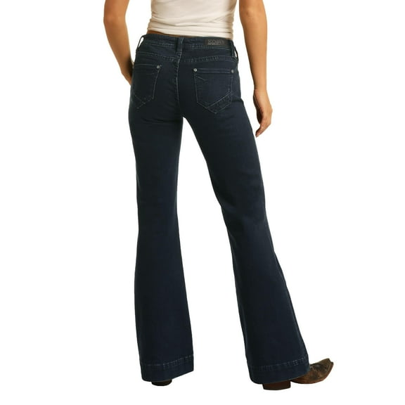 Rock  Roll Cowgirl Mid Rise Extra Stretch Dark Wash Jeans W8M4164