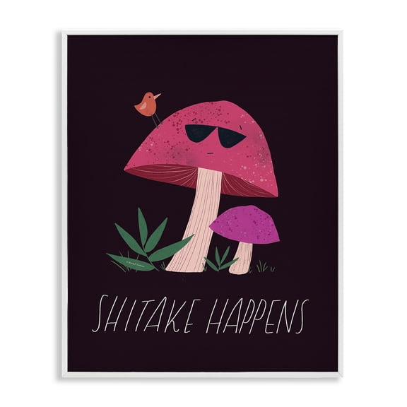 Stupell Industries Bohemian Shitake Happens Mushroom White Framed Giclee Art, 11 x 14, by Rachel Nieman
