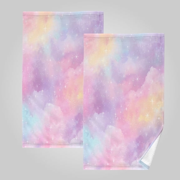 2 Pack 100% Cotton Towels Soft Absorbent Towel Set for Bathroom Beach Sports 16x28in Pastel Starry Dreamscape