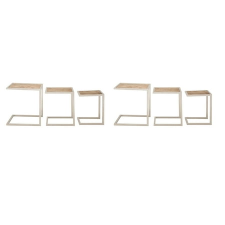 Art Deco Nesting Tables - Deco 79 Stainless Steel Wood Nesting Tables, Set of 3 (15