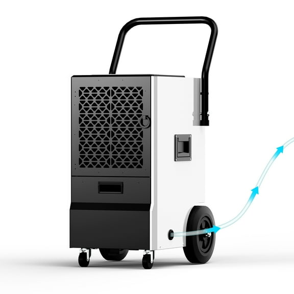 110 Pt. 5000 Sq. Ft. Commercial Dehumidifier - Drain Hose Included, for Basement/Warehouse/Factory (White)