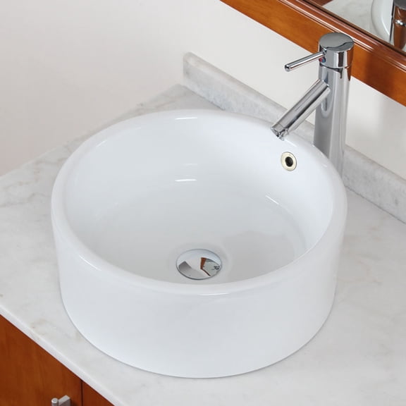 Elite Round Ceramic Bathroom Sink with Overflow - 9834 P08006C