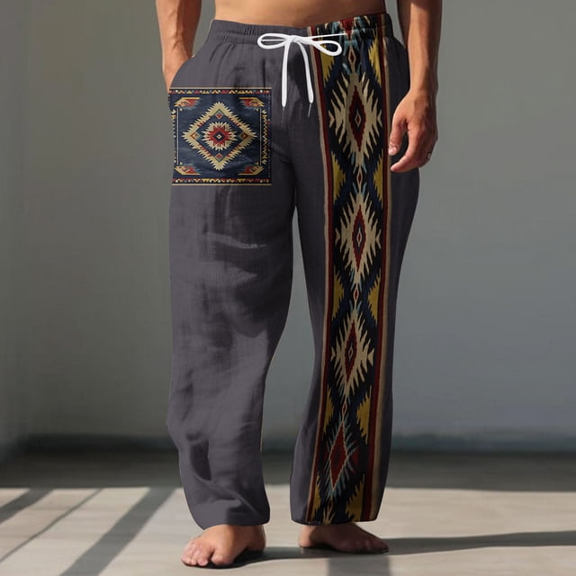 Pantalones largos para hombre, cintura elástica, transpirables, cómodos, suaves, informales, de playa, de poliéster.