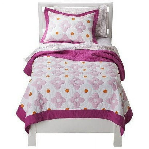 Circo Pink Flower Dot 3 Pc Quilt and Sham Set Size Full/Queen