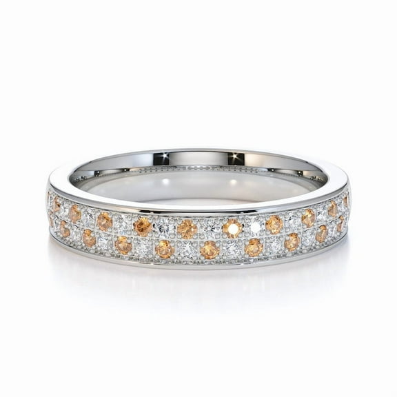 Stackable Dual Band Citrine Round 3mm Gemstone 925 Sterling Silver Women Wedding Full Eternity Ring, Gift For Her_8