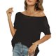 thumbnail image 1 of Camiseta informal holgada con escote calado y hombros descubiertos para mujer, manga corta, color negro S, 1 of 5
