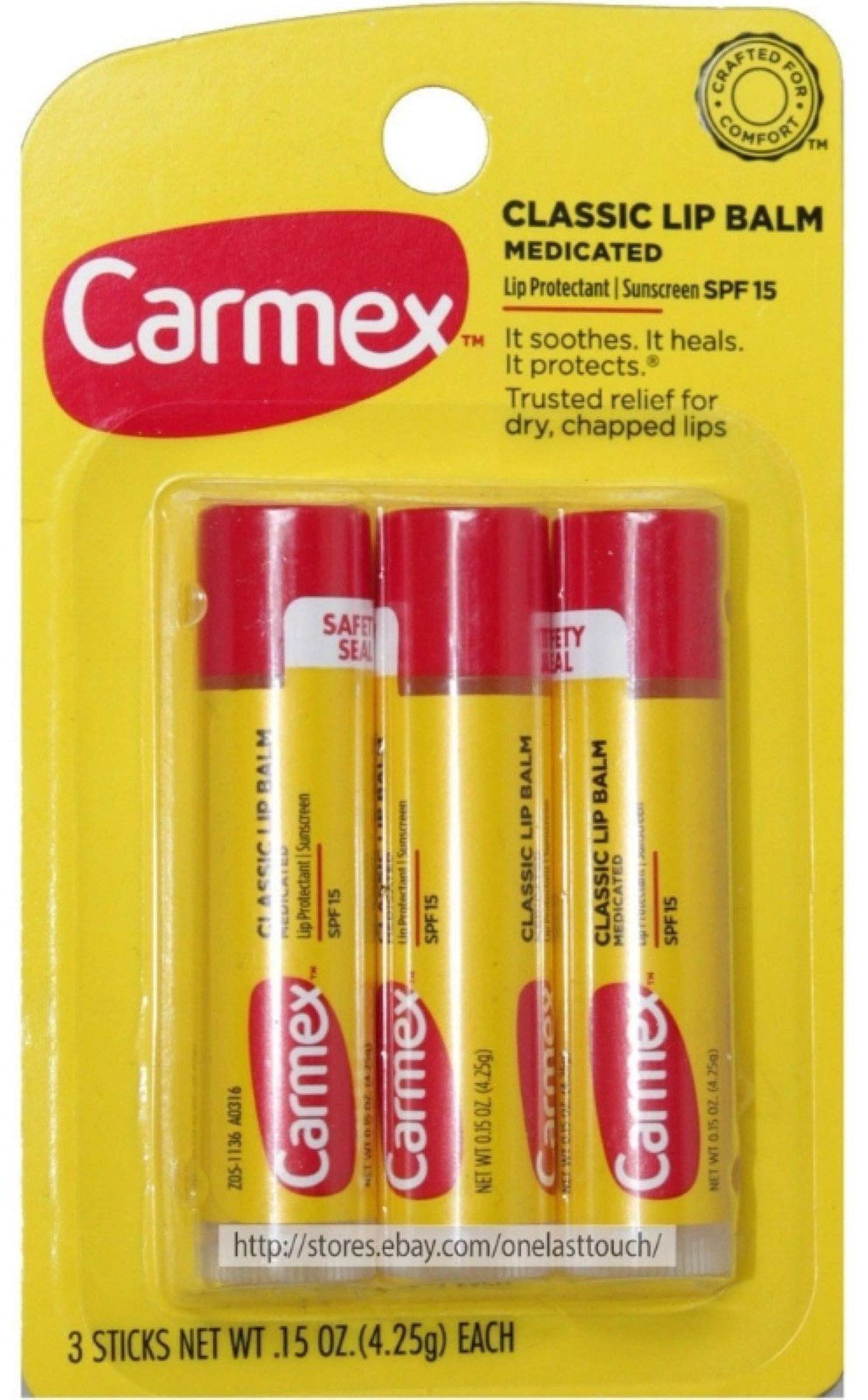 Carmex Classic Medicated Lip Balm, SPF 15, 3 ea (Pack of 4)