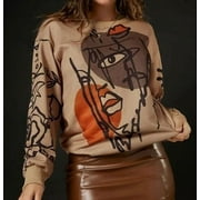 Figure Graphic Pullover-Brown