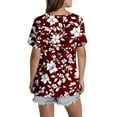 thumbnail image 4 of Womens Tops Plus Size Short Sleeved V-Neck Floral Print Pleated Casual Summer Blouse Red XXL, 4 of 6
