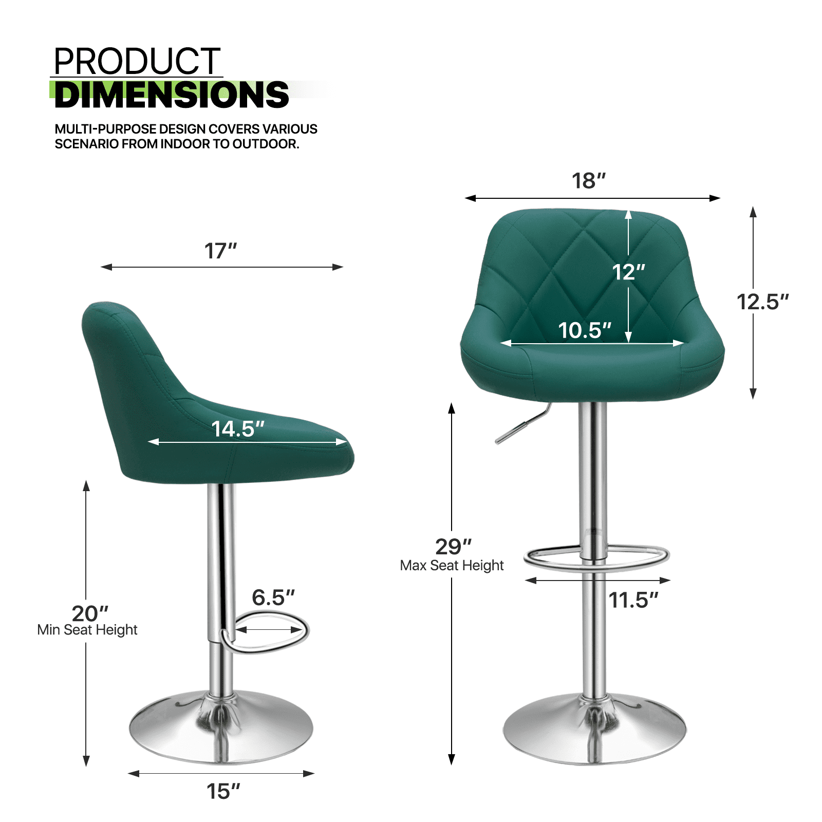 Magshion Bar Stool with 360-Degree Swivel, Teal Green, Set of 2