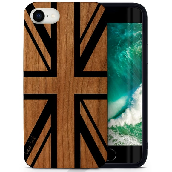 Case Yard Wooden Case for iPhone-SE Soft TPU Silicone cover Slim Fit Shockproof Wood Protective Phone Cover for Girls Boys Men and Women Supports Wireless Charging Union Jack Design