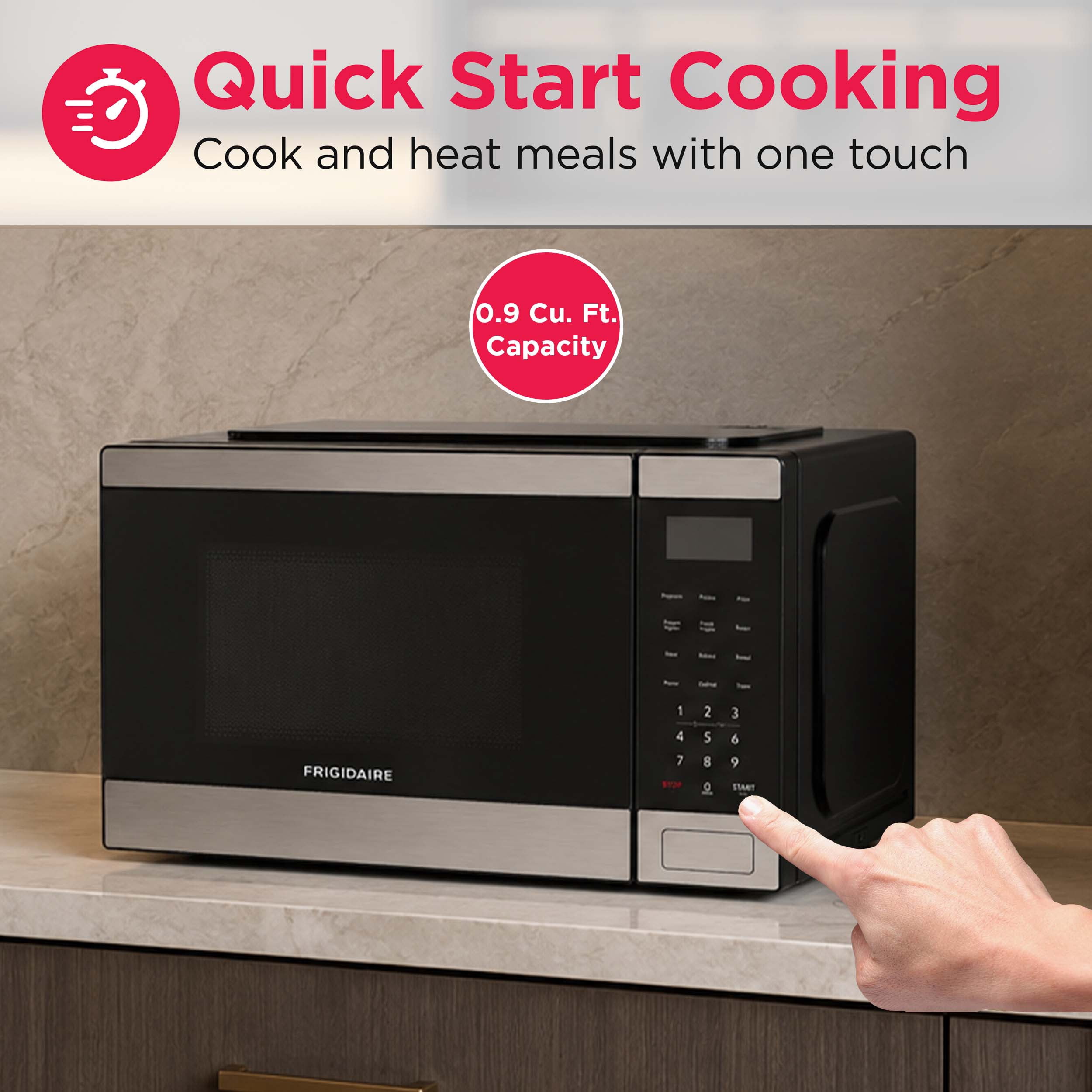 Frigidaire 0.9 Cu. Ft. Countertop Microwave Oven, 1000 Watt Microwave with 10 Power Levels, Stainless Steel