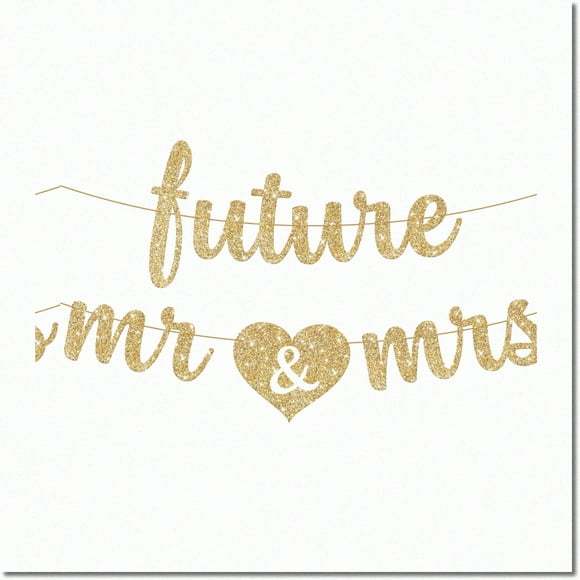 Sparkling Gold Glitter "Future Mr & Mrs" Banner - 10ft Pre-Strung | Elegant Bachelorette, Bridal Shower, Wedding & Engagement Party Decorations