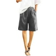 thumbnail image 5 of Taqqpue Bermuda Shorts for Women Knee Length High Rise Cotton Linen Shorts Elastic Waist Button Half Pants with Pockets, 5 of 9