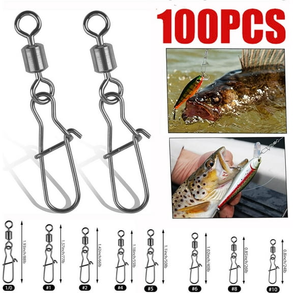 100Pcs Fishing Rolling Barrel Swivels W Duo Lock Snap Connector W Quick Change