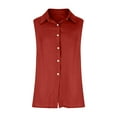 thumbnail image 4 of Dressy Blouses for Women New Linen Shirts for Women Button down Shirts Sleeveless Cotton Collared V Neck Solid Casual Blouses with Pocket Red M, 4 of 7