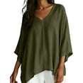 thumbnail image 2 of Gamivast V Neck Blouses for Women 3/4 Batwing Sleeve Flowy Shirts Casual Oversized Loose Fit Tunic Tops Lightweight Comfy Basic Tees for Summer Fall Vacation Army Green XXL, 2 of 7