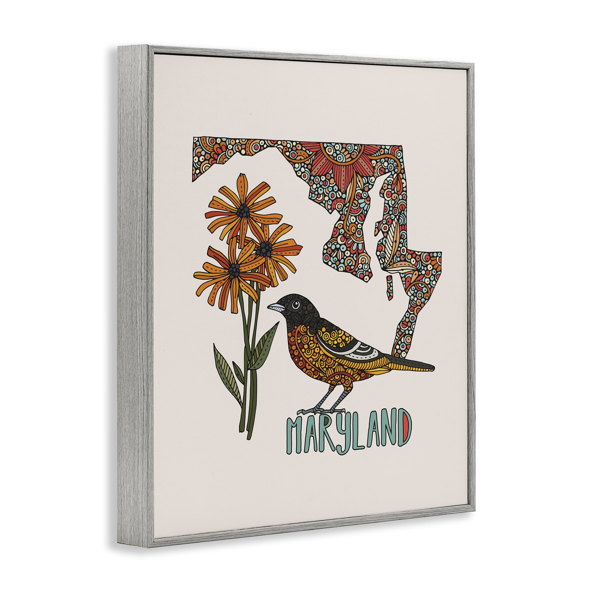 Stupell Industries Floral Maryland State Botanical & Floral Painting Gray Framed Art Print Wall Art, 16 x 20