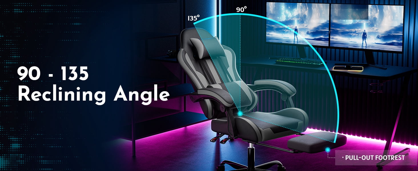 Leumius Gaming Chair,Ergonomic Office Computer Desk Chair with Footrest and Lumbar Support,360° Swivel Chairs for Office Home Gaming,Gray