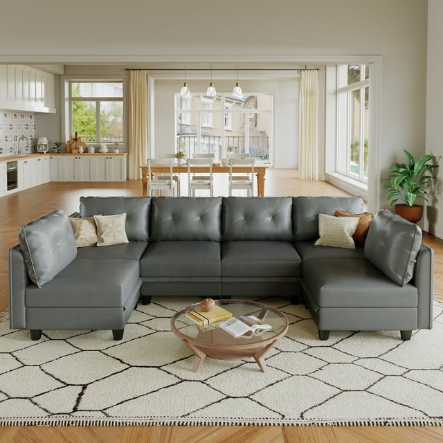 LLappuil Modular Sectional Sofa, 6 Seat Modular Sectional Sofa with Storage, Faux Leather Waterproof Sofa for Living Room