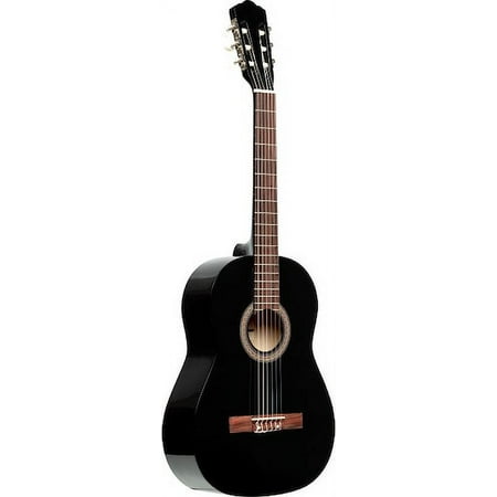 Guitar pack with 4/4 black classical guitar with linden top, tuner, bag and colour box