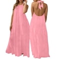 thumbnail image 5 of Taqqpue Women Summer Casual Sleeveless Maxi Dress 2026 Crewneck Loose Beach Travel Vacation Long Sundress Solid Color Plus Size Halter Dress for Women, 5 of 9