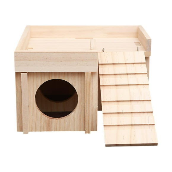 Runquan Hamster Maze Wood House Cage Accessories with Ladder Cabin Multifunctional House Hideout Wooden Toy for Hamster Mice Lemmings