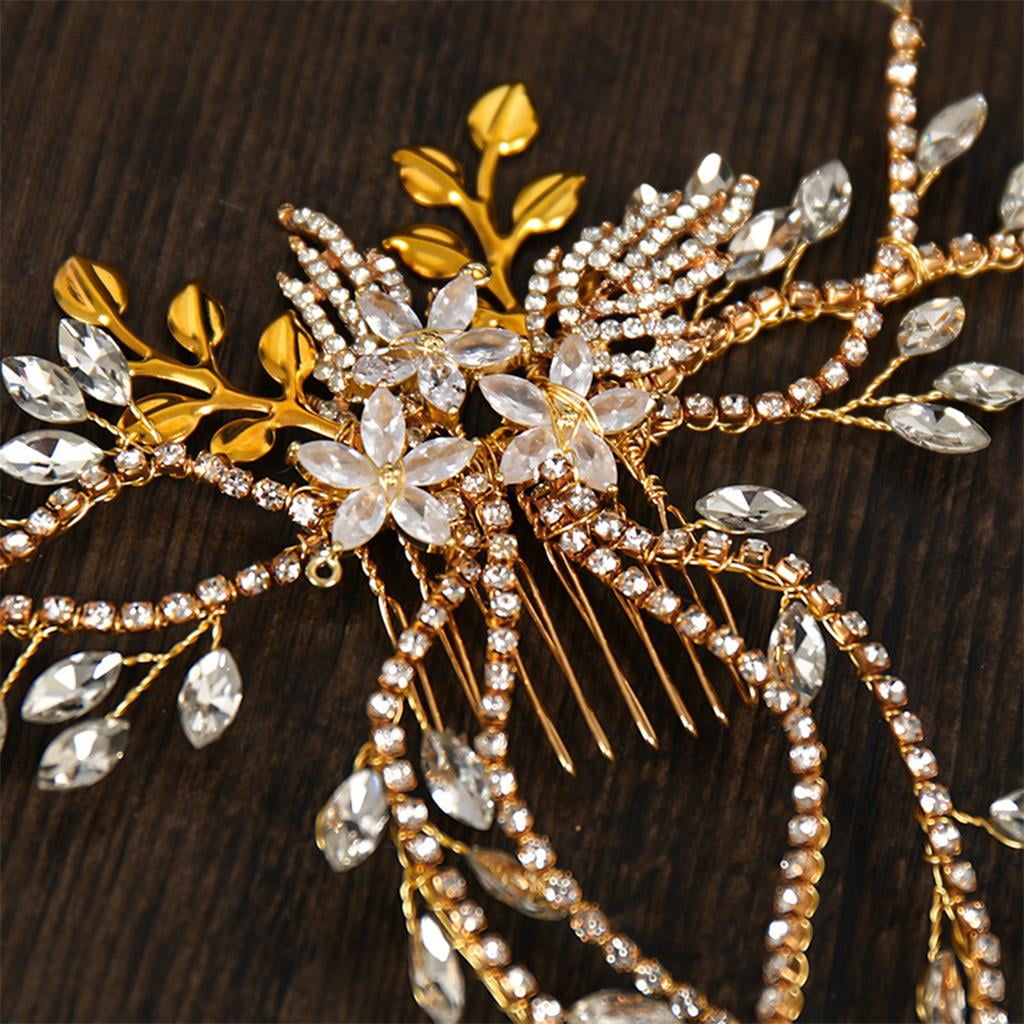 FVDPWYE Rhinestone Hair Comb Bride Wedding Headband Crystal Hair Clip Headpiece Bridal Hair Accessories for Women Golden