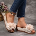 thumbnail image 2 of Womens Floral Summer Platform Beach Sandals Wedge Open Toe Slides Open Toe Wide Width Non Slip Dressy Slippers Blue Size 8, 2 of 6