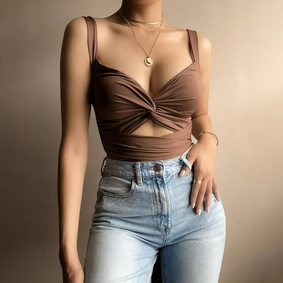 Axiiglly Tank Top for Women Deep V Neck Tank Top Criss Cross Twist Knot Hollow Out Self Tie Crop Tank Tops Casual Beach Yoga Tank Tops