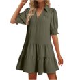 thumbnail image 1 of Fmbrln Summer Ruffle Flowy Mini Dress V Neck Short Sleeve T-shirts Dress Fashio Casual Loose Solid Color Sun Dress, 1 of 6