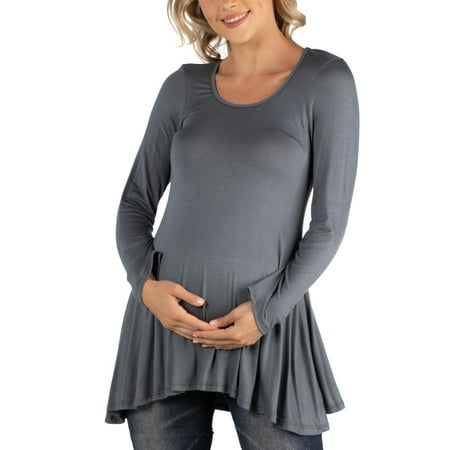 

24seven Comfort Apparel Long Sleeve Solid Color Swing Style Flared Maternity Tunic Top M011202 Made in USA
