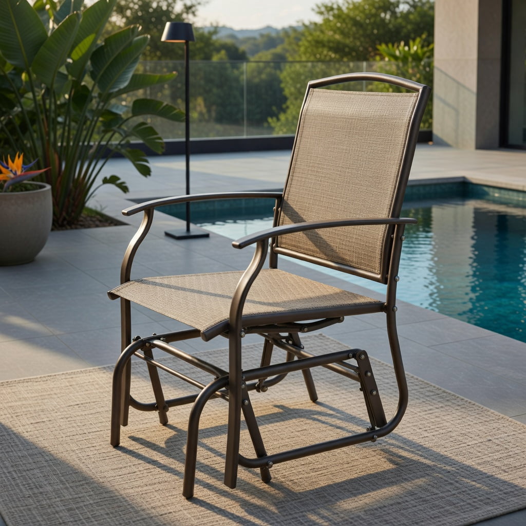 Hommoo Single Steel Frame Garden Glider Chair, Powder-Coated Wrought Iron Rocking Seating with Breathable Fabric Seat, Outdoor Patio Swing for Deck, Backyard & Balcony, Gray