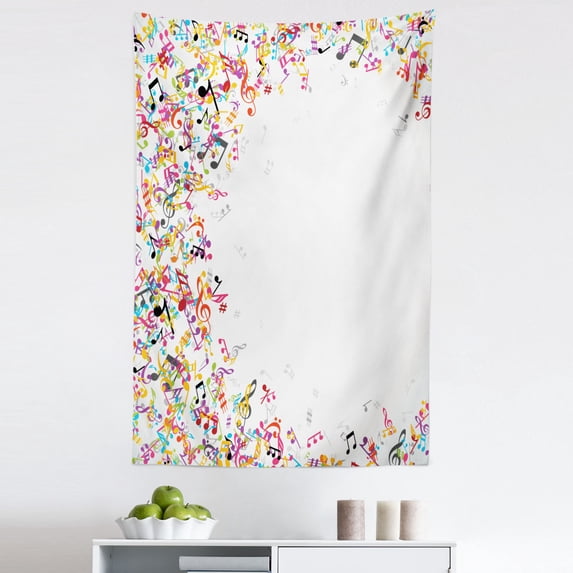 Music Tapestry, Colorful Musical Notes Frame Festival Singing Enjoyment Fashion Themed Print, Fabric Wall Hanging Decor for Bedroom Living Room Dorm, 5 Sizes, Multicolor, by Ambesonne