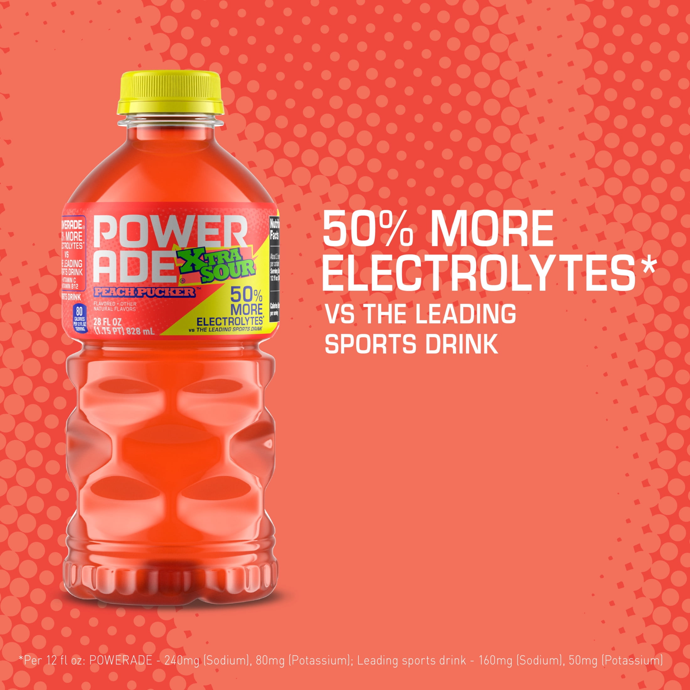 POWERADE XTRA SOUR Peach Pucker Electrolyte Sports Drink Bottle, 28 fl oz