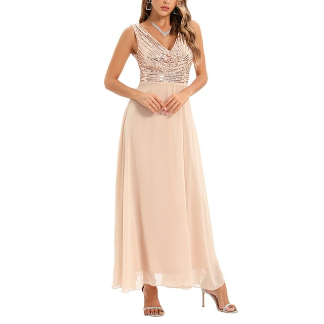 TIMIFIS Robe Longue Sirène Maxi Sans Manches à Paillettes pour Femme, Soirée Cocktail Bal de Promo Automne