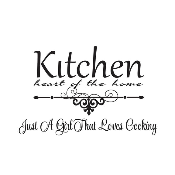KITCHEN - Vinyl Inspirational Kitchen Quotes Heart Of The Home Lettering Art Décor Sticker Just A Girl That Loves Cooking Quotes Design Home Wall Decal 20" x 12"