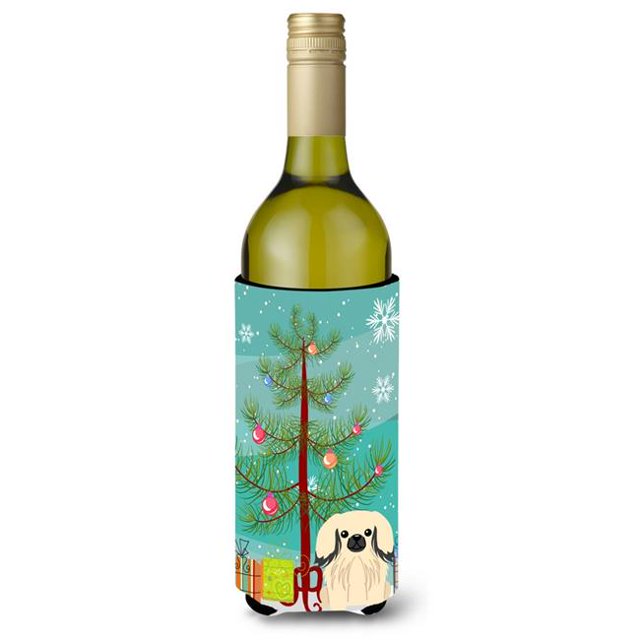Merry Christmas Tree Pekingnese Cream Wine Bottle Beverge Insulator Hugger