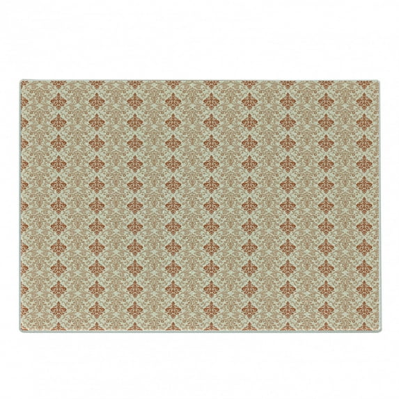 Antique Cutting Board, Botanical Nature Pattern with Vintage Byzantine Floral Design Elements, Decorative Tempered Glass Cutting and Serving Board, Small Size, Beige Rust and Tan, by Ambesonne