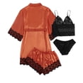 thumbnail image 4 of PMVFHDE Women's Satin & Lace 4 Piece Sleepwear Set Camisole Shorts Robe, Elegant Nightwear Set, Summer Lightweight Pajama Set, Elegant Bedtime Ensemble Orange,S, 4 of 6