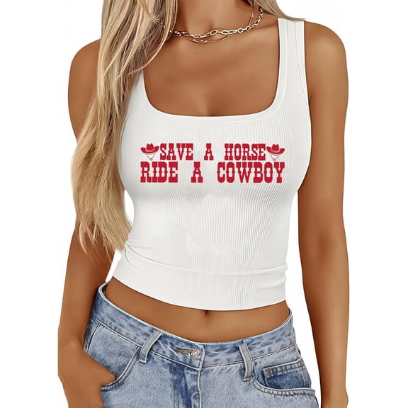 Women's Western Graphic Crop Tank Top Country Concert Sleeveless Casual Summer Ribbed Knit Top for Music Fans
