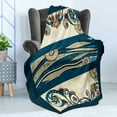 thumbnail image 4 of Batik Soft Flannel Fleece Throw Blanket, Oriental Floral Swirls with Leaves Classic Feminine in Earth Tones, Cozy Plush for Indoor and Outdoor Use, 70" x 90", Petrol Blue Yellow, by Ambesonne, 4 of 5