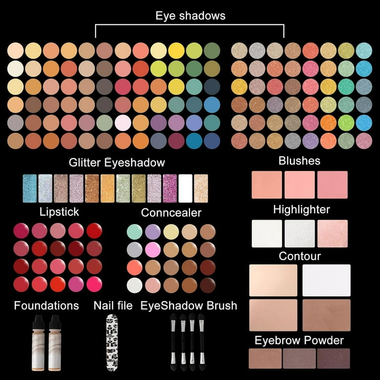 AOLIKOKO Full Makeup Kit, 195 Color Palette, Lipsticks, Eyeliner