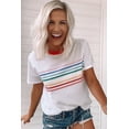 thumbnail image 4 of Women's White Rainbow Stripe Print Contrast Crewneck T-Shirt - Casual Summer Style - [ZhiHiMeRi] | (US 12-14)L, 4 of 12