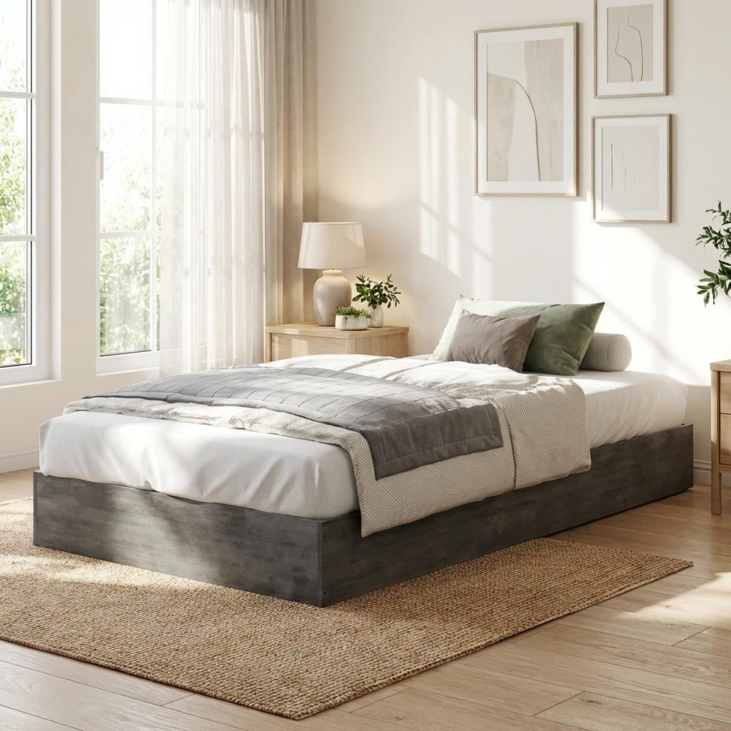 CazToi Twin-XL Size Wood Platform Bed Frame No Headboard Design with Wood Slat Support No Box Spring Needed