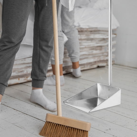 WEUVEB Durable Stainless Steel Dustpan with Long Handle for Indoor and Outdoor Cleaning