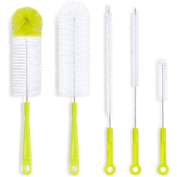 Complete Bottle Cleaning Brush Set - Long Handle Narrow Neck Bottle Cleaner for Beer Bottles, Sports Water Bottles, and Kettle Spout - Includes Straw Brush and Lid Cleaning Brushes for Kitchen Home U