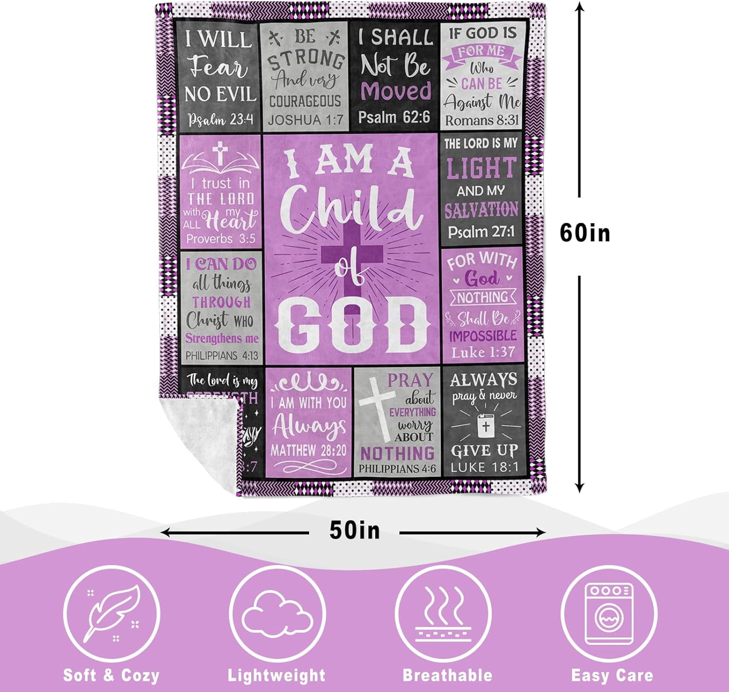 Christian Gifts for Women, Inspirational Religious Birthday Catholic Spiritual Gifts, Baptism Confirmation Gift for Girls, Faith Based Gift for Christian, Bible Verse 60"X50" Blanket